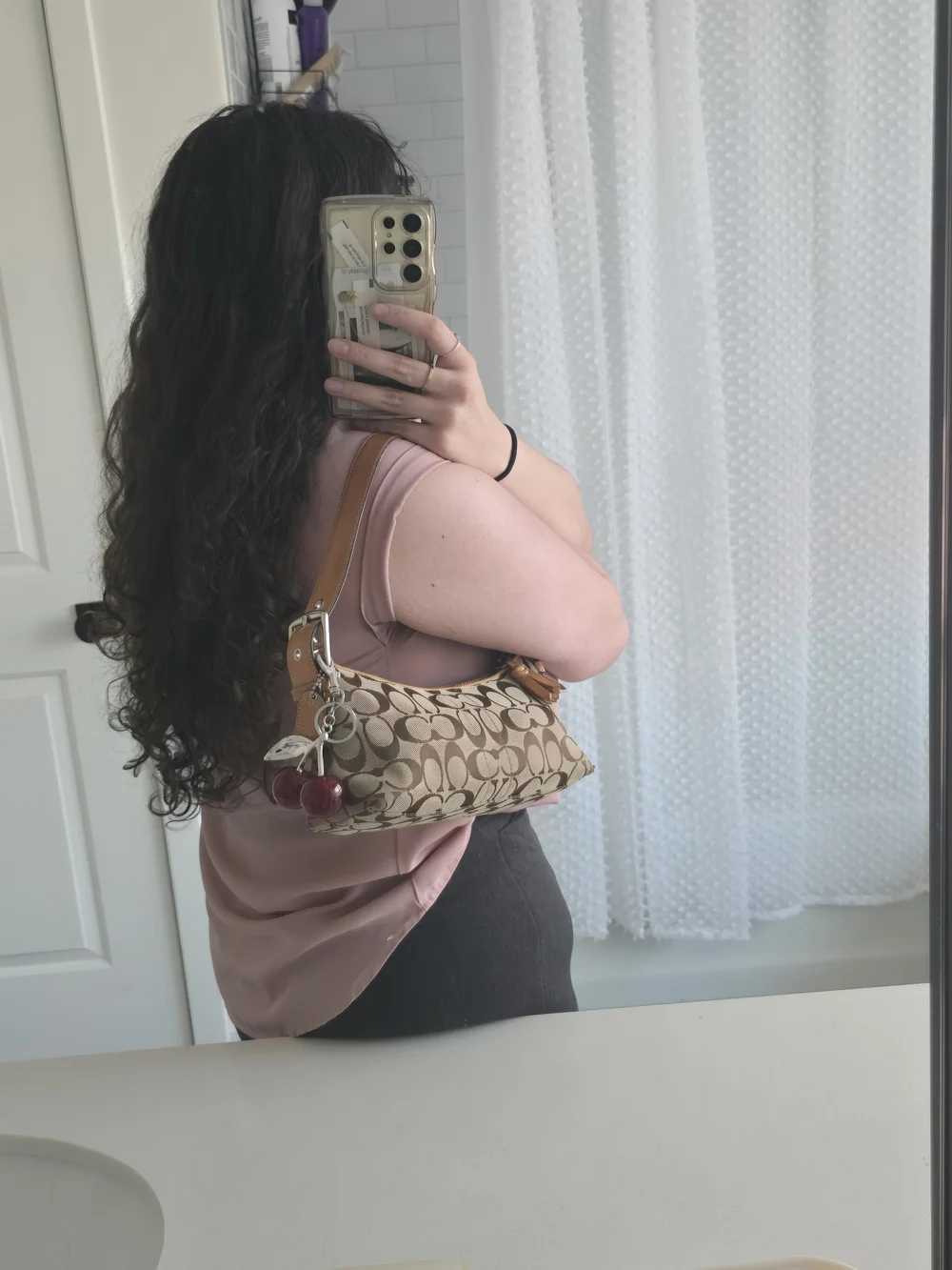 Coach East West Signature Baguette Y2k Shoulder Bag W/Cherry Charm